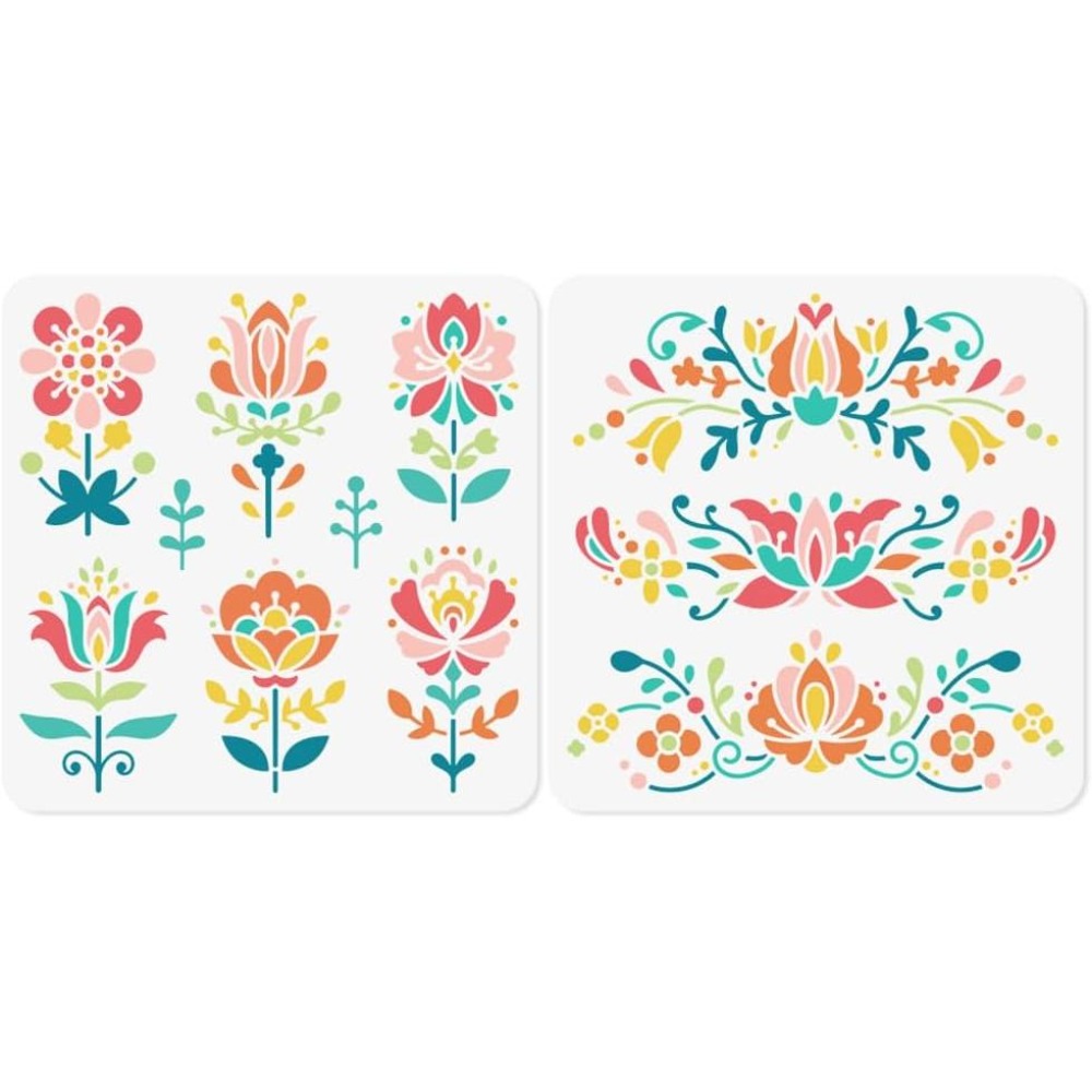 Art Craft Template - 2 pochoirs floraux en plastique pour